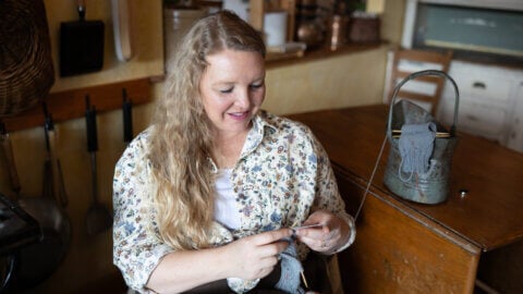 A woman knitting