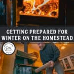 Pinterest pin with two images of a wood cookstove.