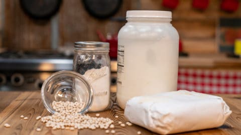 Pantry staple items sitting on a counter.