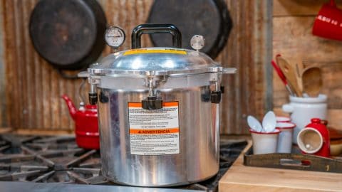 Pressure canner on the stove.