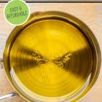 Pinterest pin for homemade cooking spray. Image of a cup of oil.