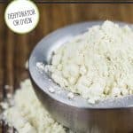 Pinterest pin for homemade onion powder. Image of a bowl of onion powder.