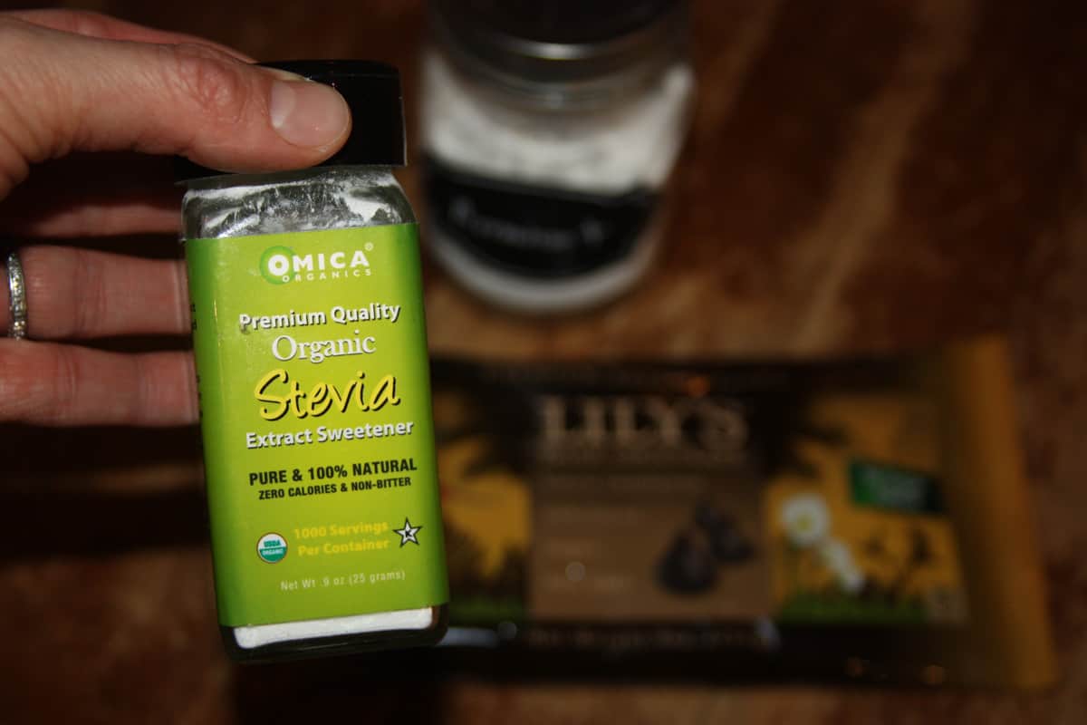 Stevia and Lily's brand chocolate chips for a sugar-free option.