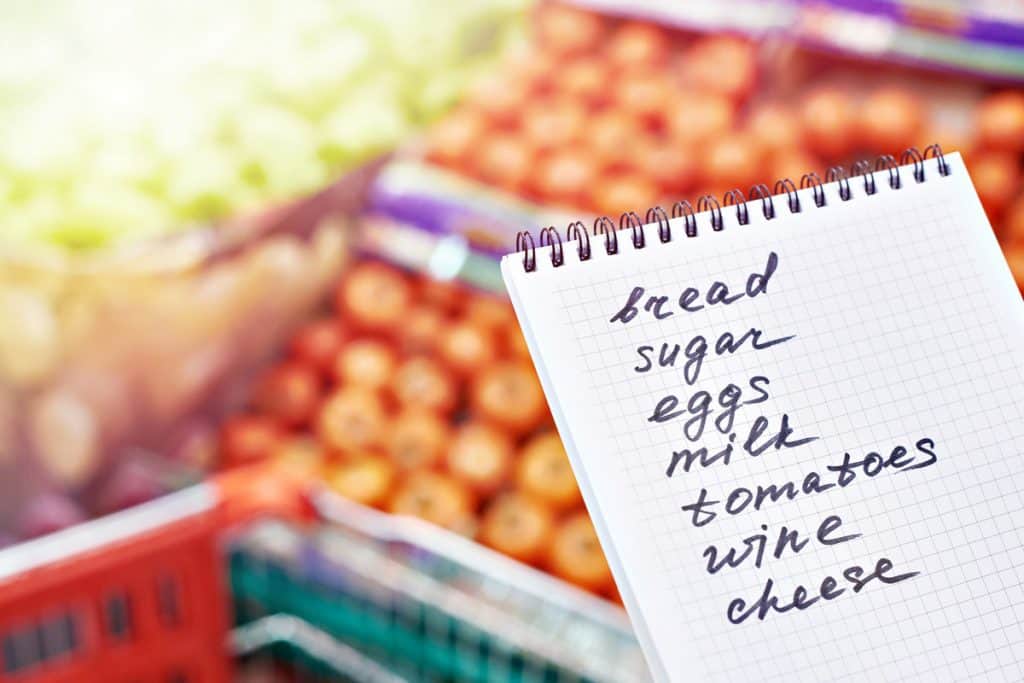 A hand written grocery list.