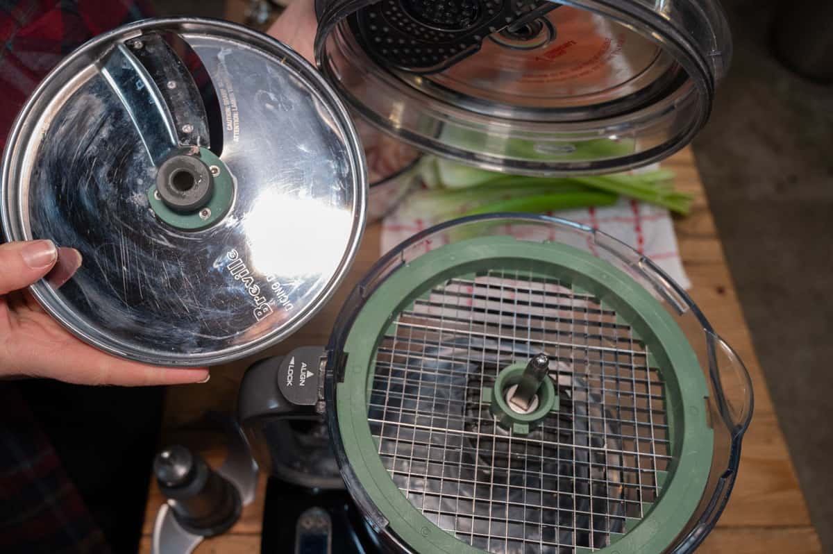 The Breville food processor vegetable chopping kit attachment.