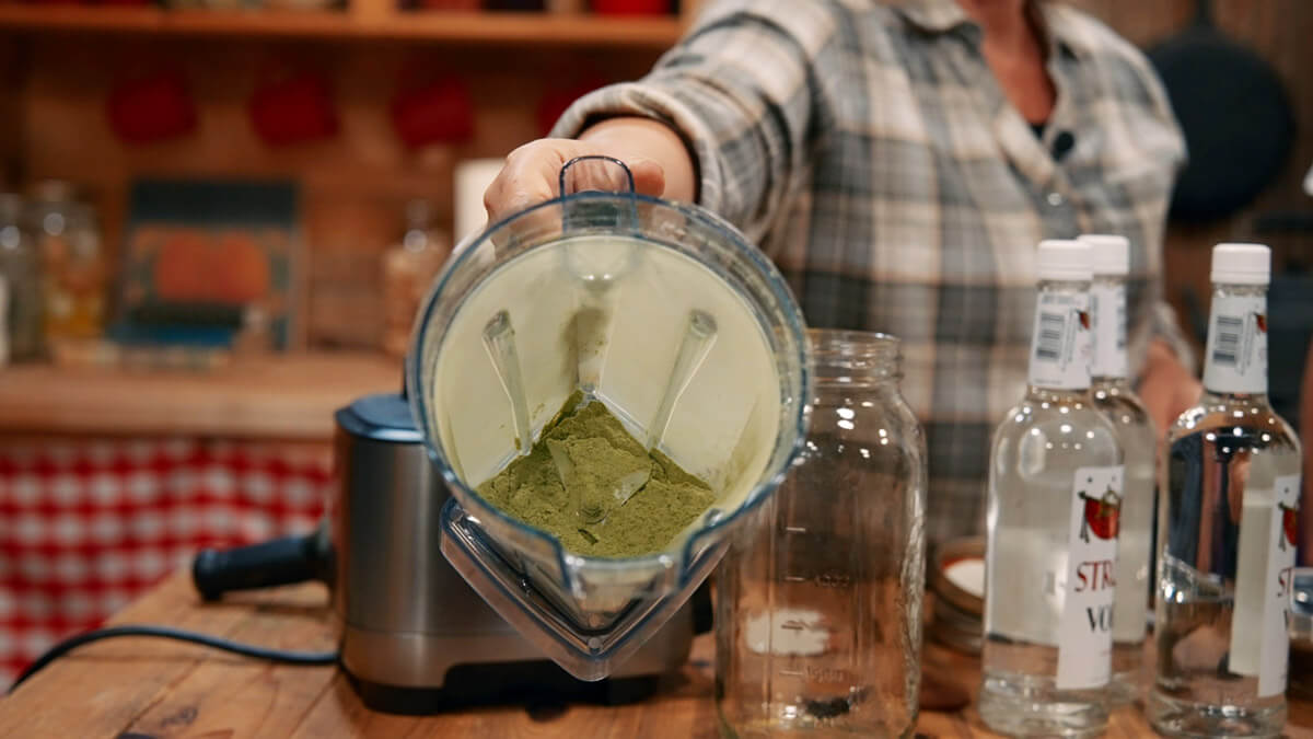 Powdered hops in a blender.