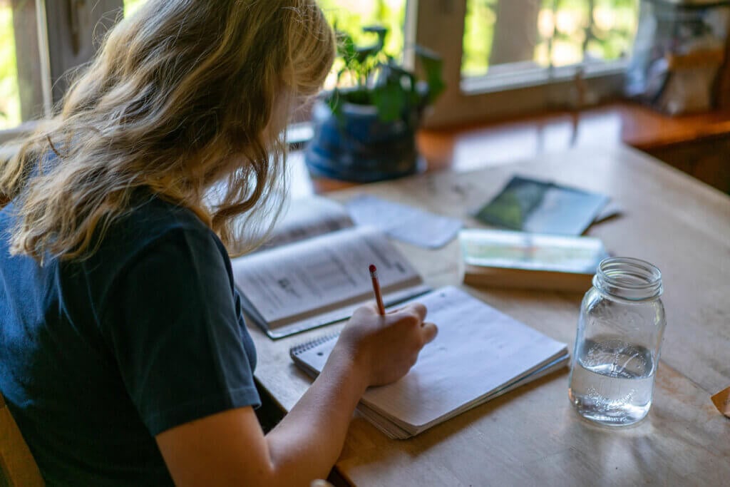 A teenage girl doing school work.