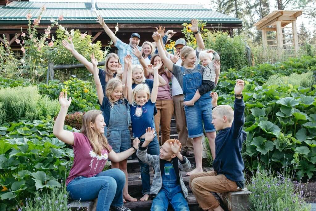 A family in the garden celebrating.