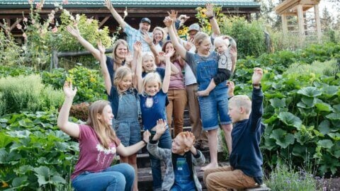 A family in the garden celebrating.
