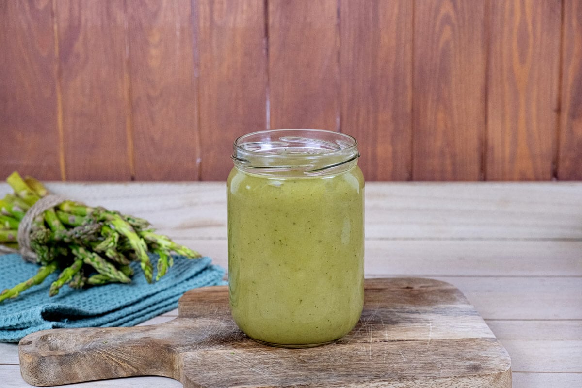 Asparagus soup in a canning jar.