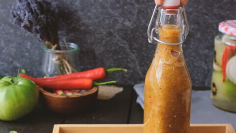 A jar of fermented hot sauce.