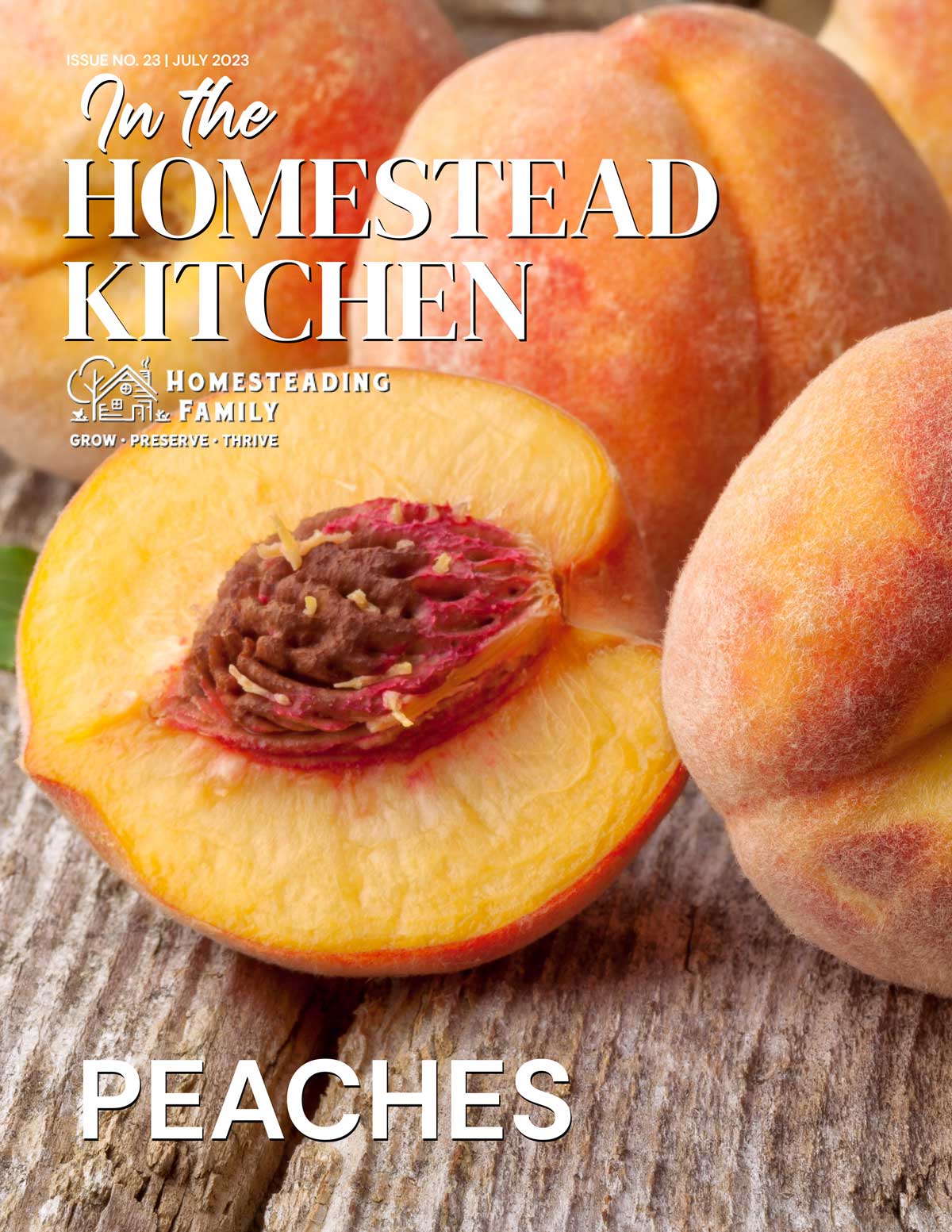 Magazine cover for In the Homestead Kitchen Magazine: Peaches edition.