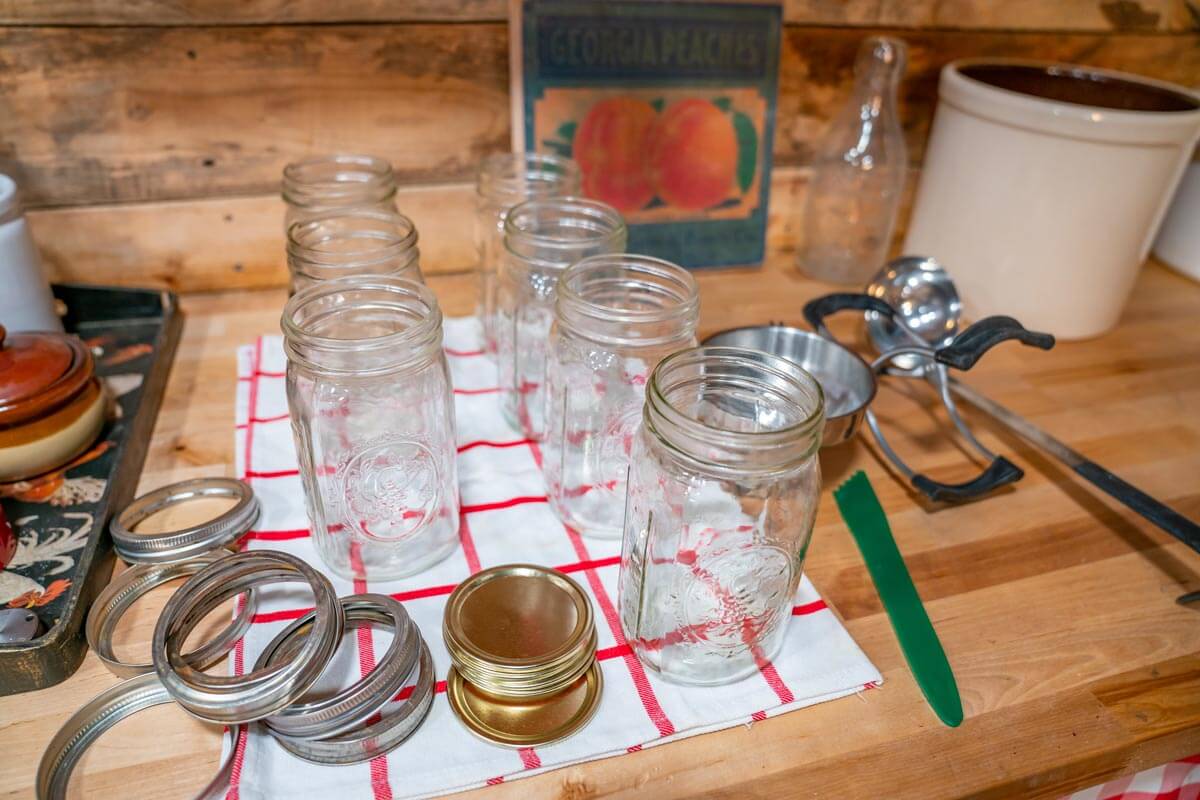 Canning supplies on a kitchen counter.