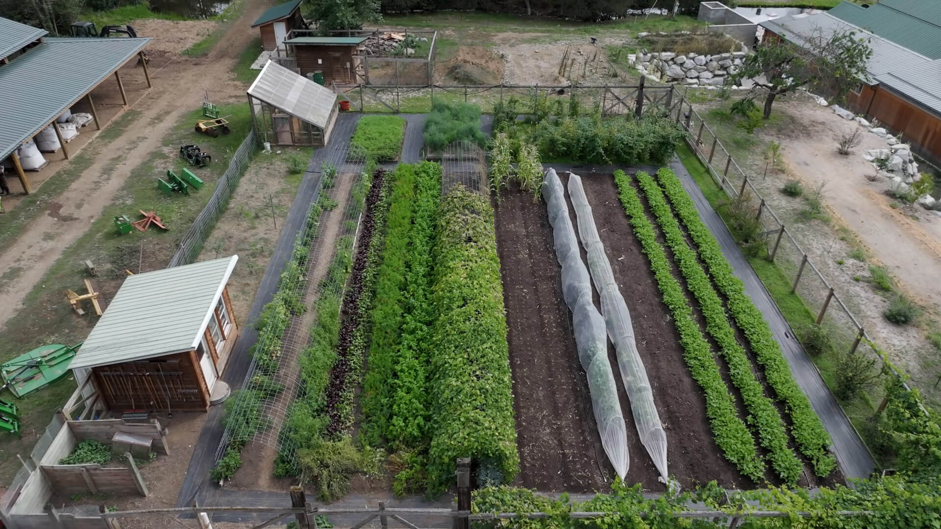 An aerial view of a large garden.
