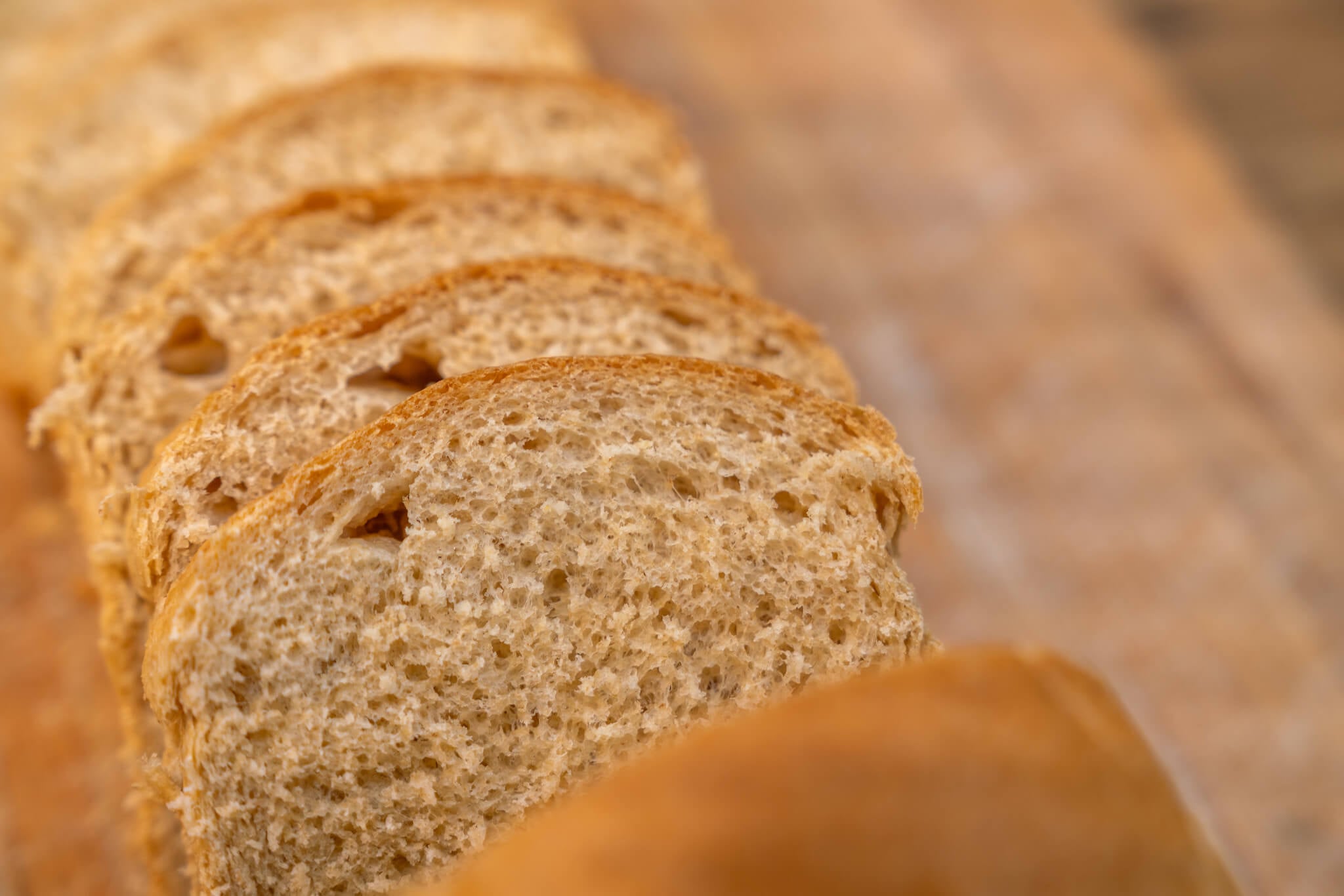 Up close picture of sliced bread.