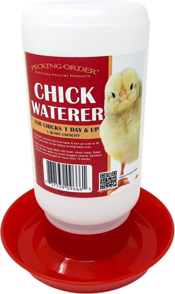A waterer for baby chicks.