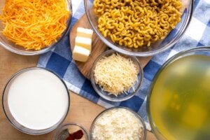 Ingredients to make homemade Instant Pot macaroni and cheese.