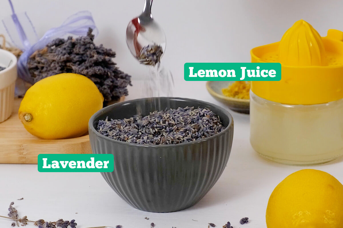Lavender sorbet ingredients: lavender, lemon juice, and lemons.