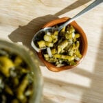 Asparagus relish in a serving dish.