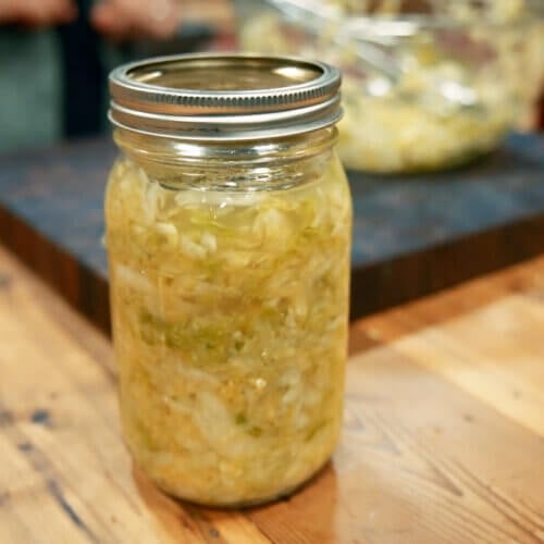 A jar of sauerkraut.