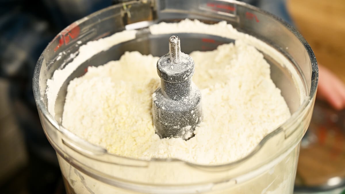 Flour, salt and butter in a food processor.