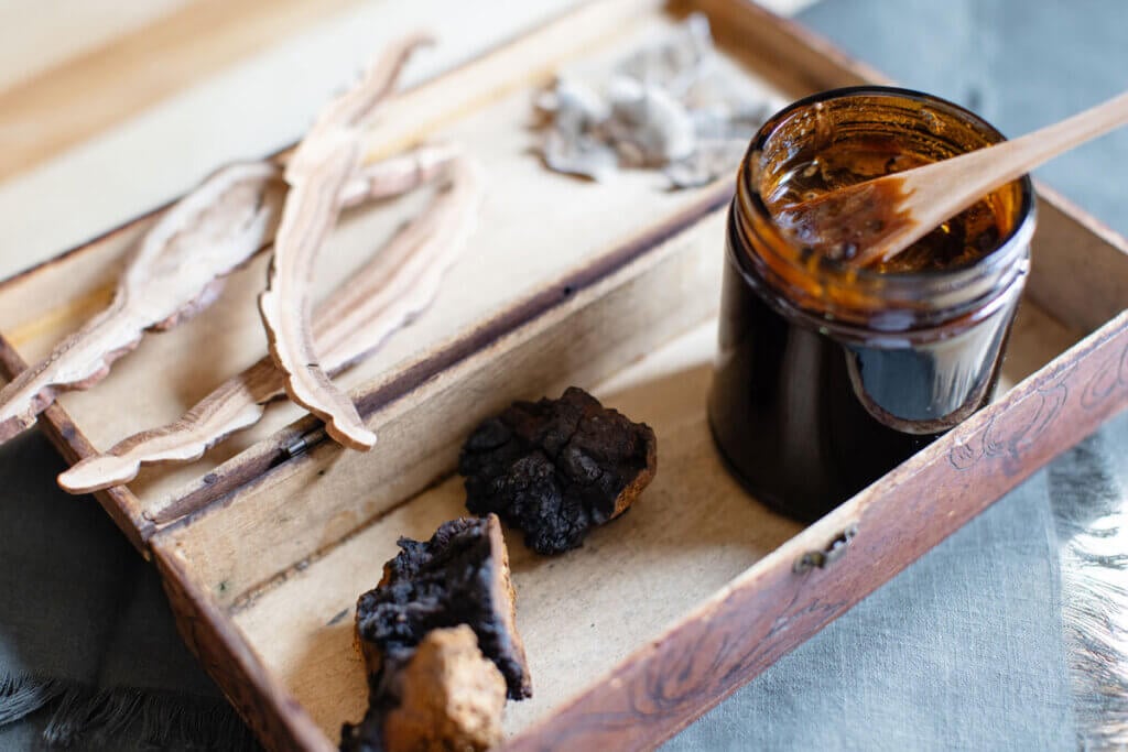 Dried mushrooms and honey.