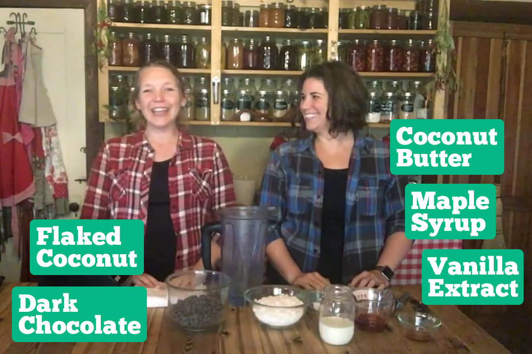 Chocolate coconut balls ingredients:coconut butter, maple syrup, shredded coconut, dark chocolate, vanilla extract.