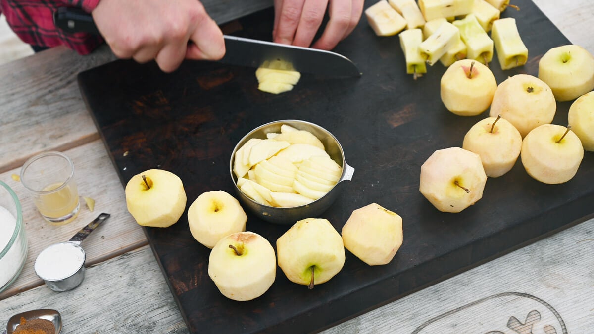 Apples being sliced.