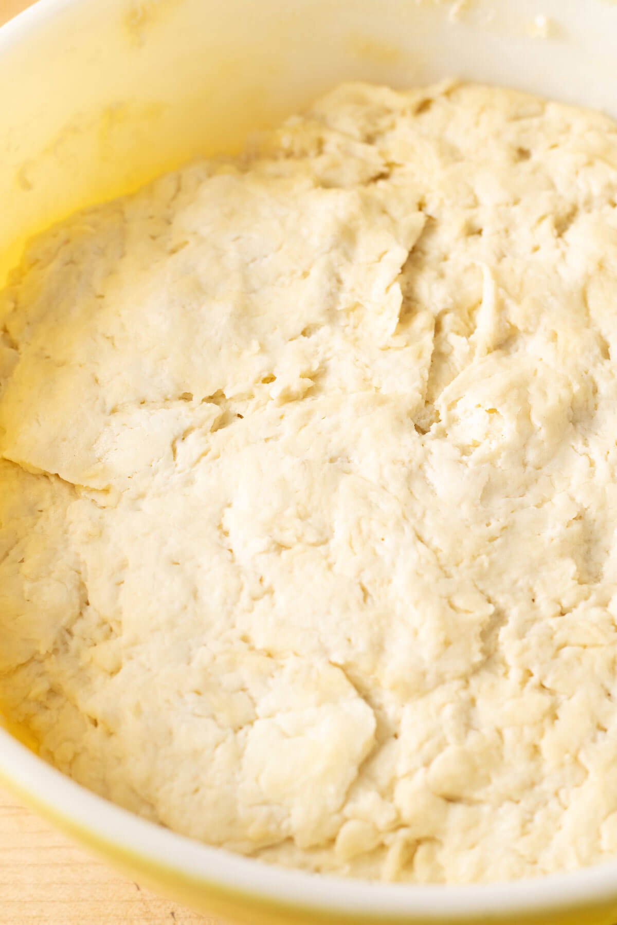 Sourdough discard tortilla ingredients mixed in a bowl.