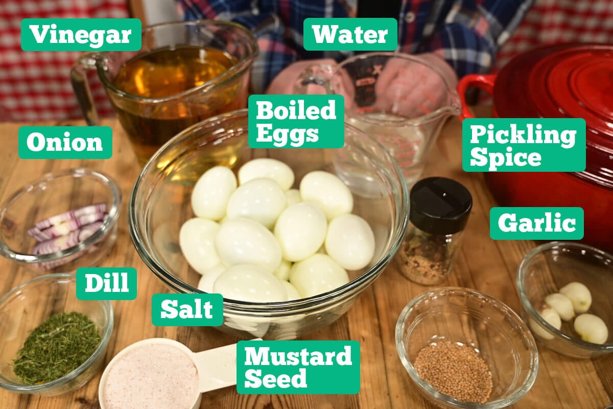 Ingredients needed for pickled eggs.