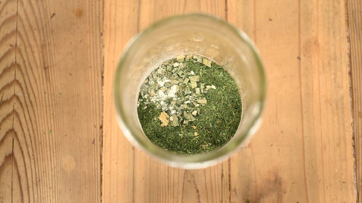 Dry ranch seasoning mix in a Mason jar.