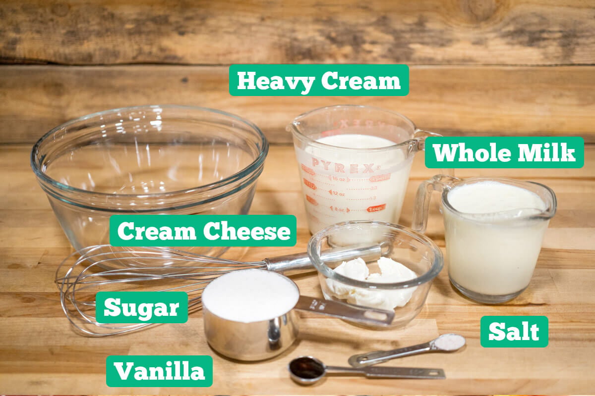 Ingredients to make homemade vanilla ice cream.