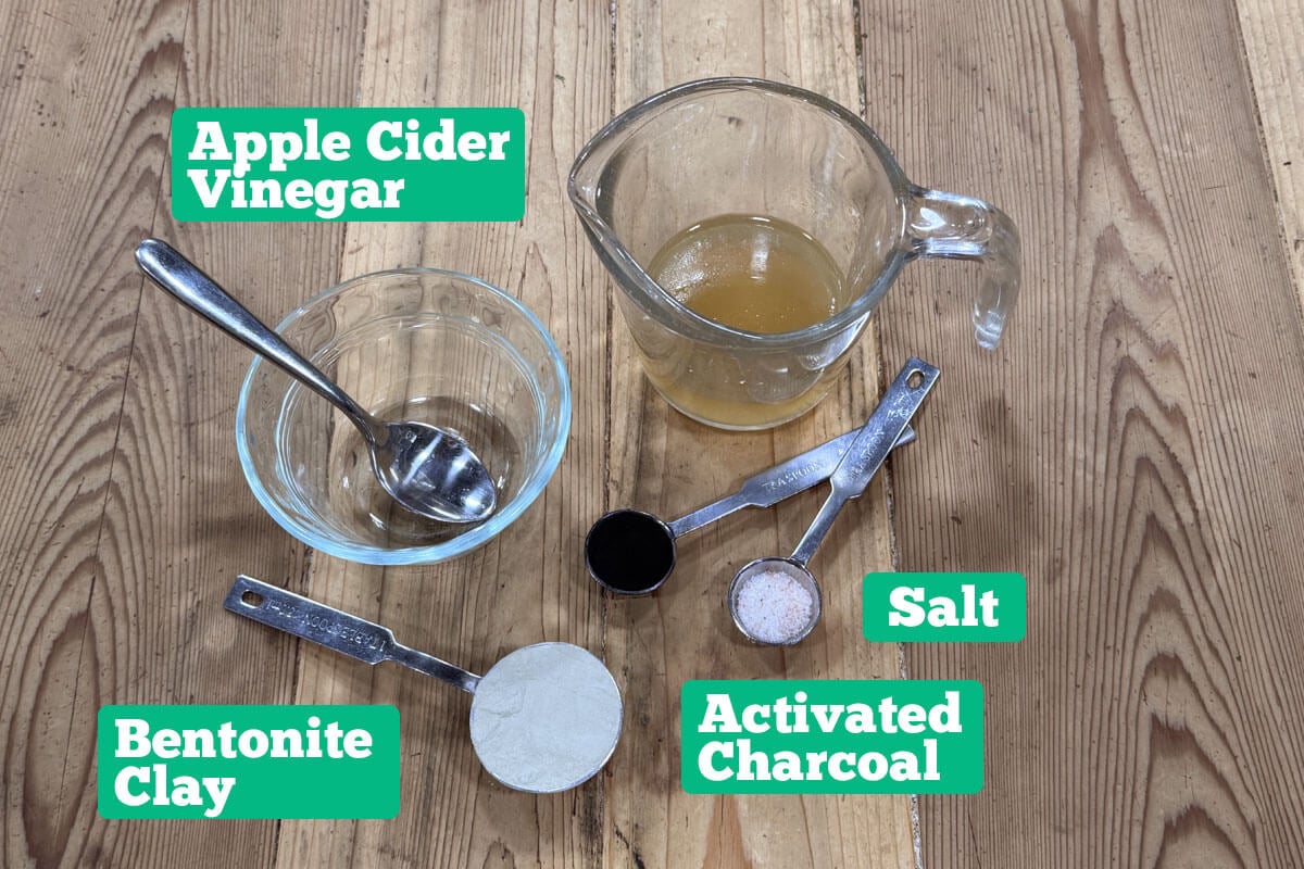 Ingredients to make a homemade clay underarm mask.