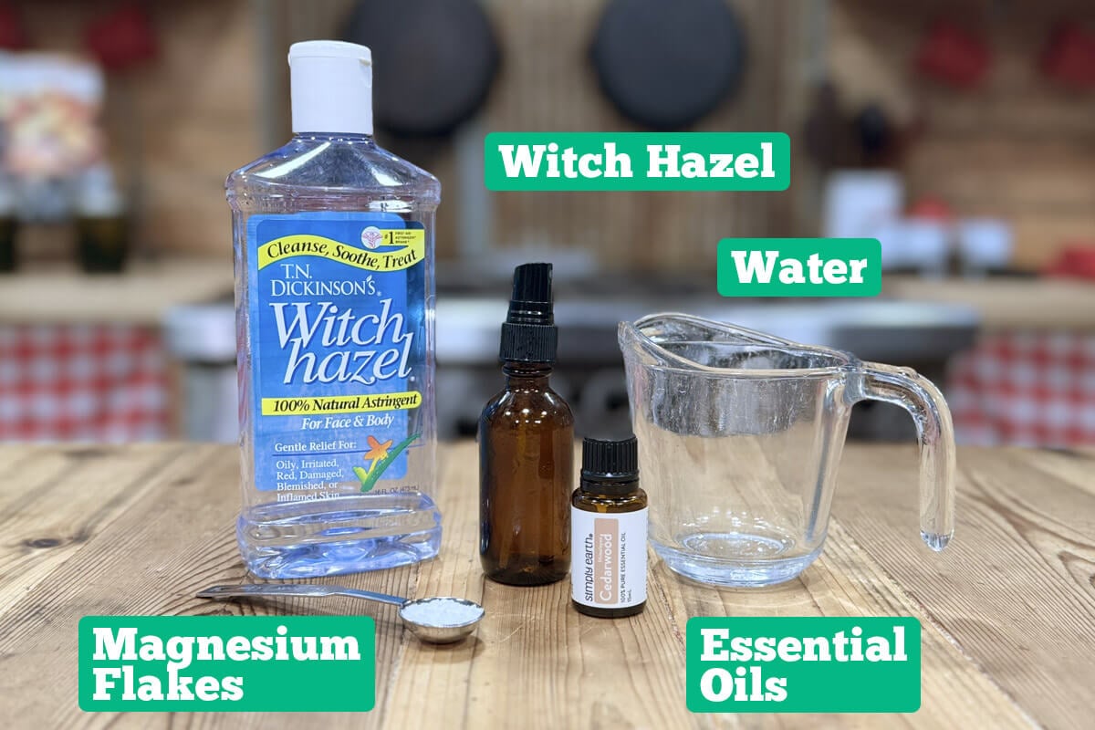Ingredients to make a homemade deodorant spray.