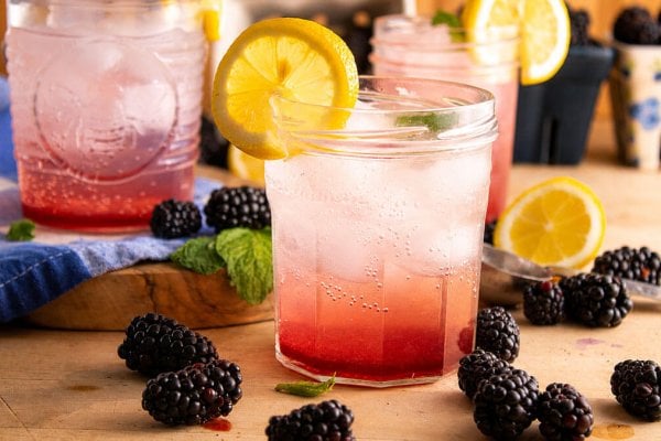 Blackberry-Shrub_Hero Blackberry shrub mocktail.