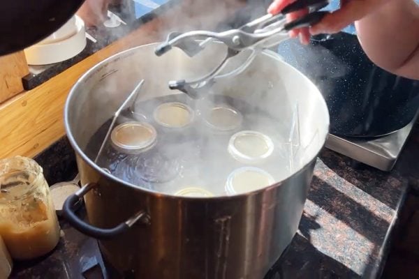 Canning jars in a water bath canner.